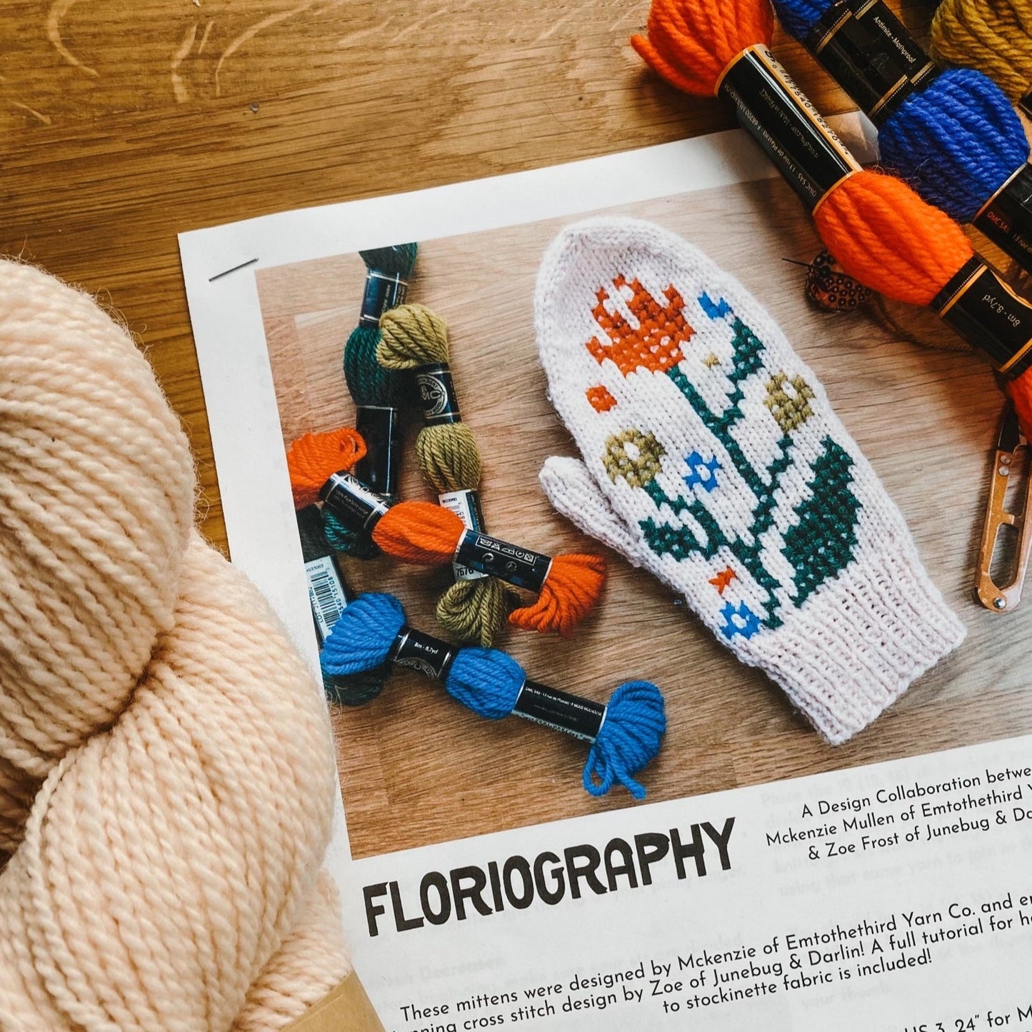 Floriography Mitten Pattern & Cross Stitch Embellishment