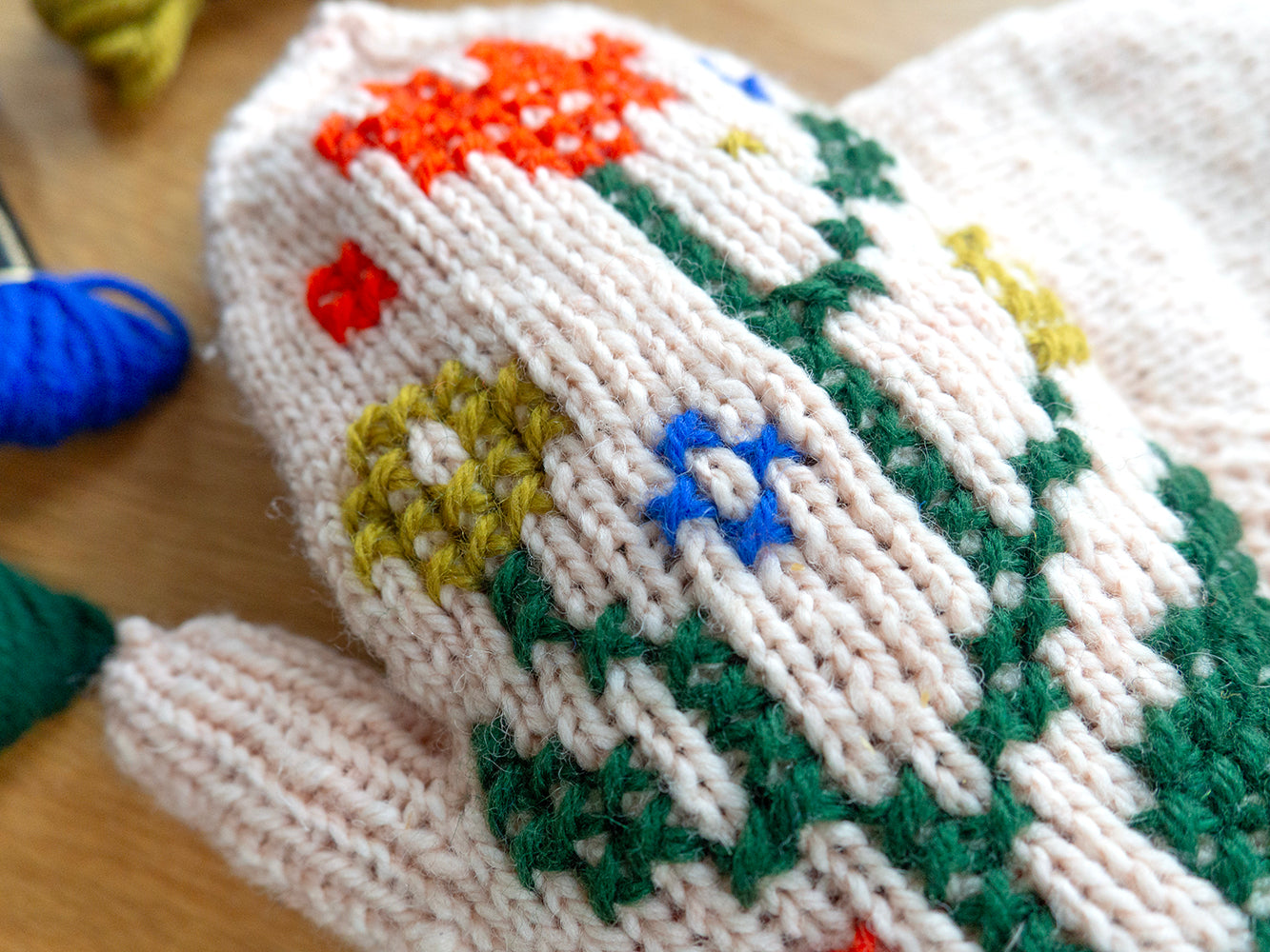 Floriography Mitten Pattern & Cross Stitch Embellishment