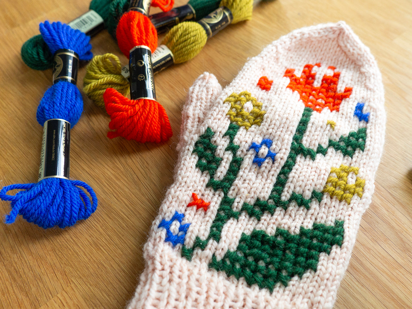 Floriography Mitten Pattern & Cross Stitch Embellishment