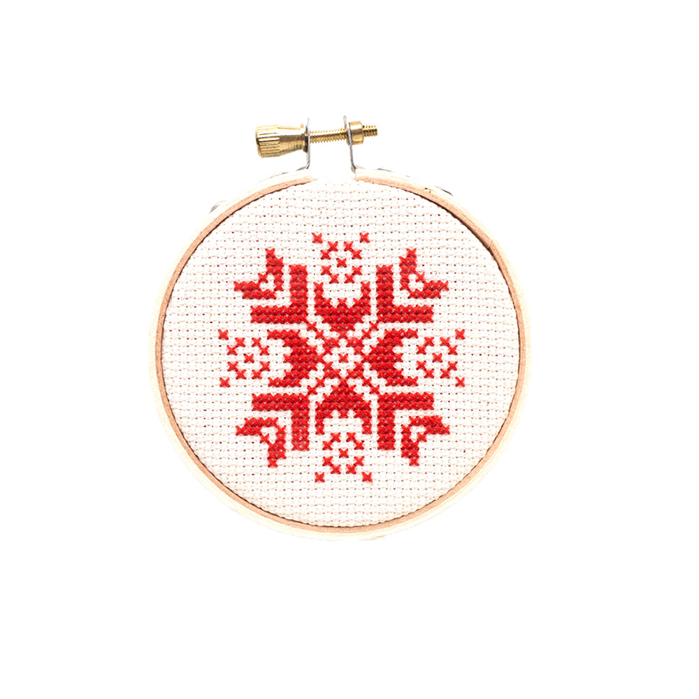 WOOD SNOWFLAKE COUNTED CROSS STITCH FRAME ORNAMENT